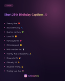 Short 25th Birthday Captions